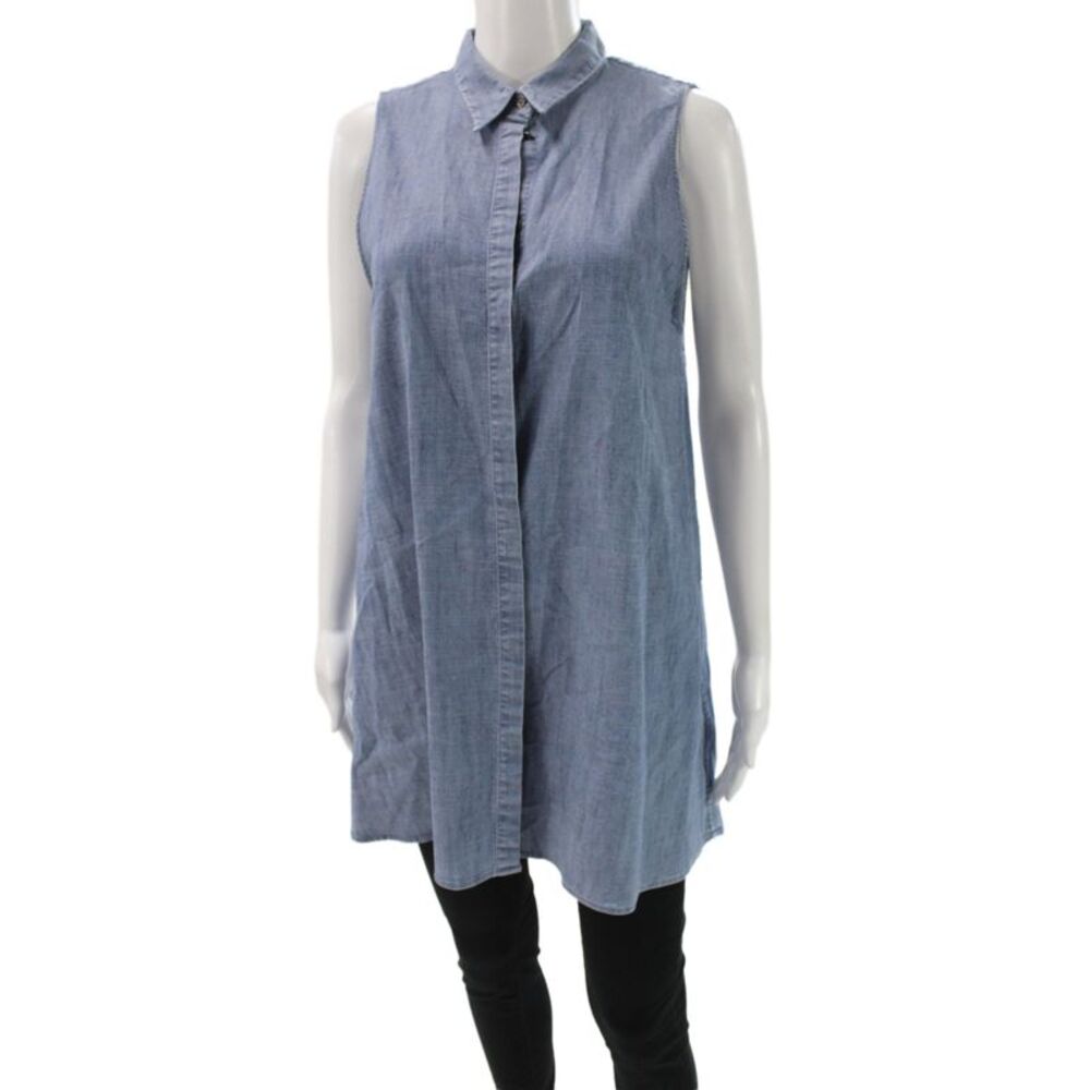 Alice + Olivia Womens Sleeveless Tunic Button-Up Blue Poly Spandex Size M